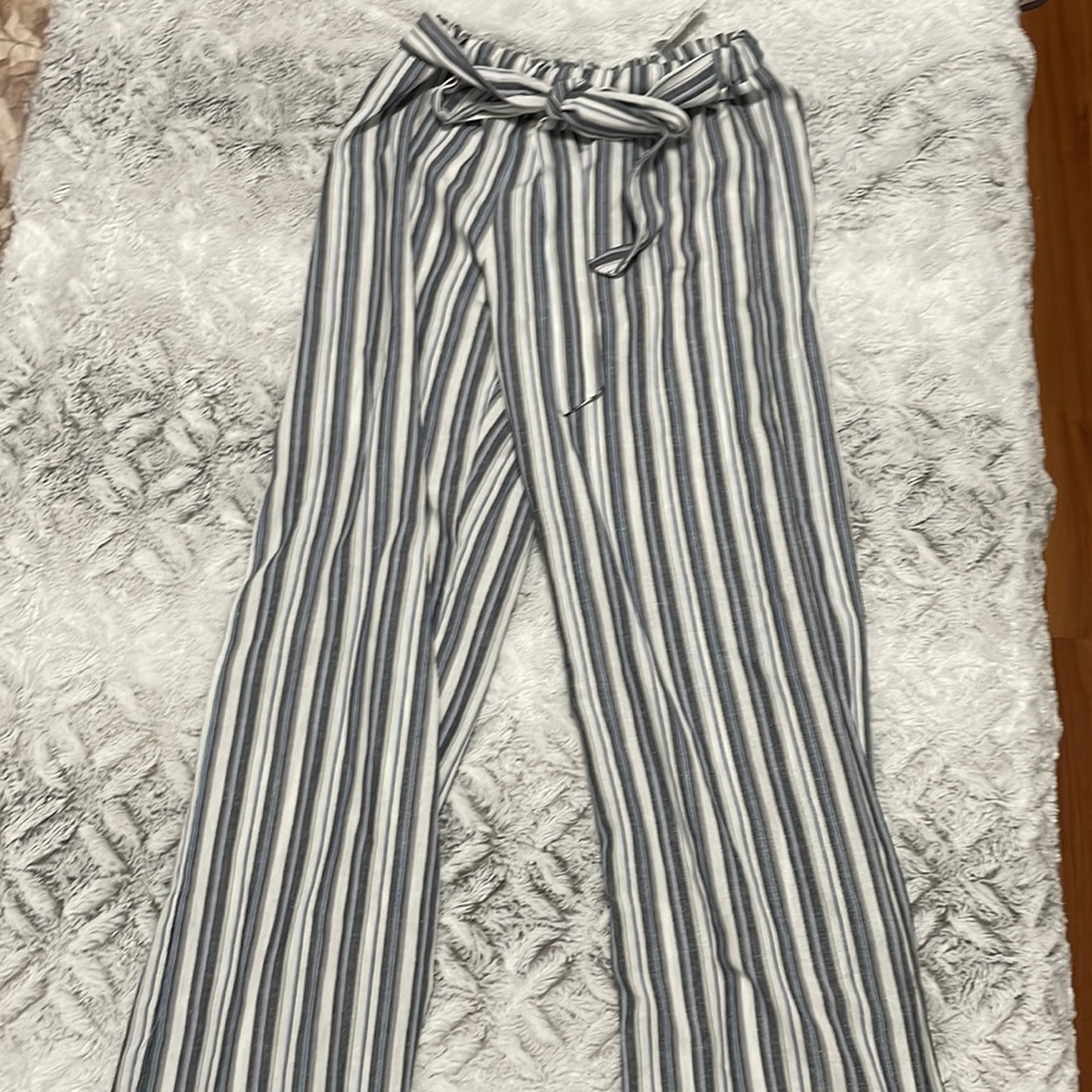 Wide-legged Striped Belted Pants